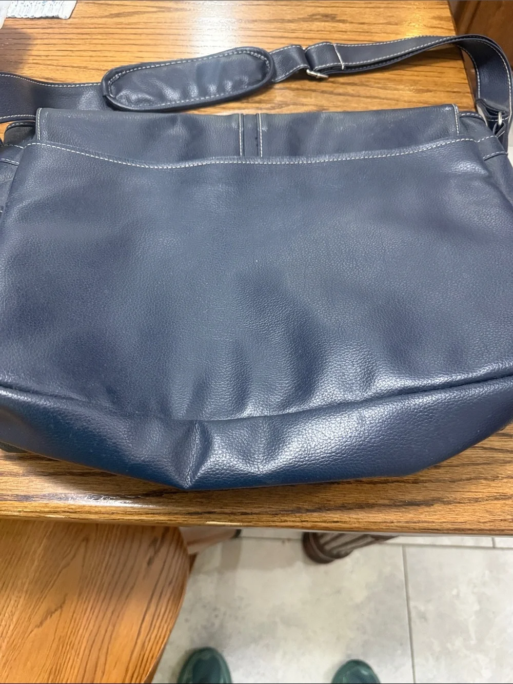 Navy Leather Messenger Bag - Unbranded